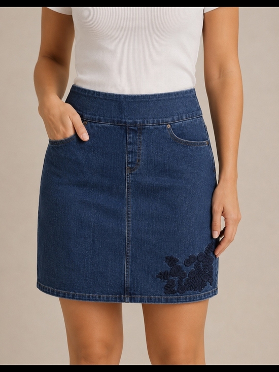 Chadwicks Dresses & Skirts - Chadwicks Embroidered Denim Jean Skirt Women's Size 14